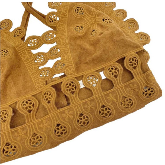 HONEY Punch Vintage Suede Crochet Cut-Out Festival Bralette Criss-Cross Back - Picture 5 of 9